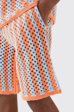 boohooMAN Relaxed Open Stitch Stripe Knitted Shorts | UK| Shorts|Tracksuits