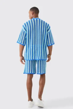 boohooMAN Relaxed Open Stitch Stripe Knitted Shorts | UK| Tracksuits