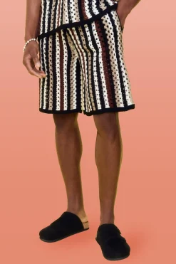 boohooMAN Relaxed Open Stitch Stripe Knitted Shorts | UK| Tracksuits