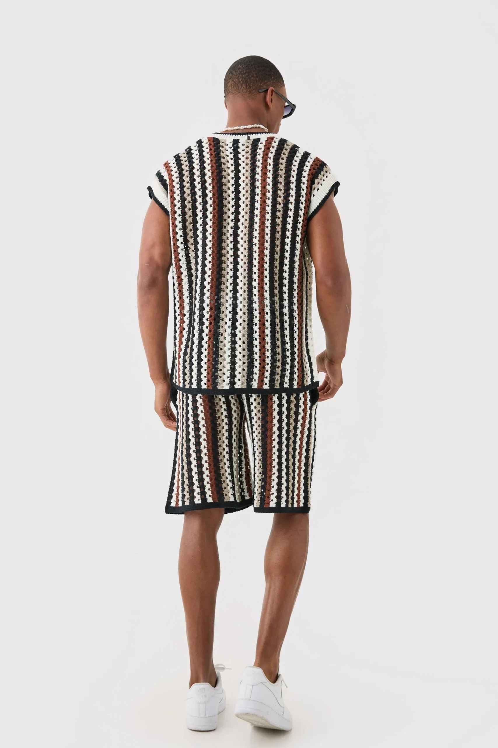 boohooMAN Relaxed Open Stitch Stripe Knitted Shorts | UK| Tracksuits