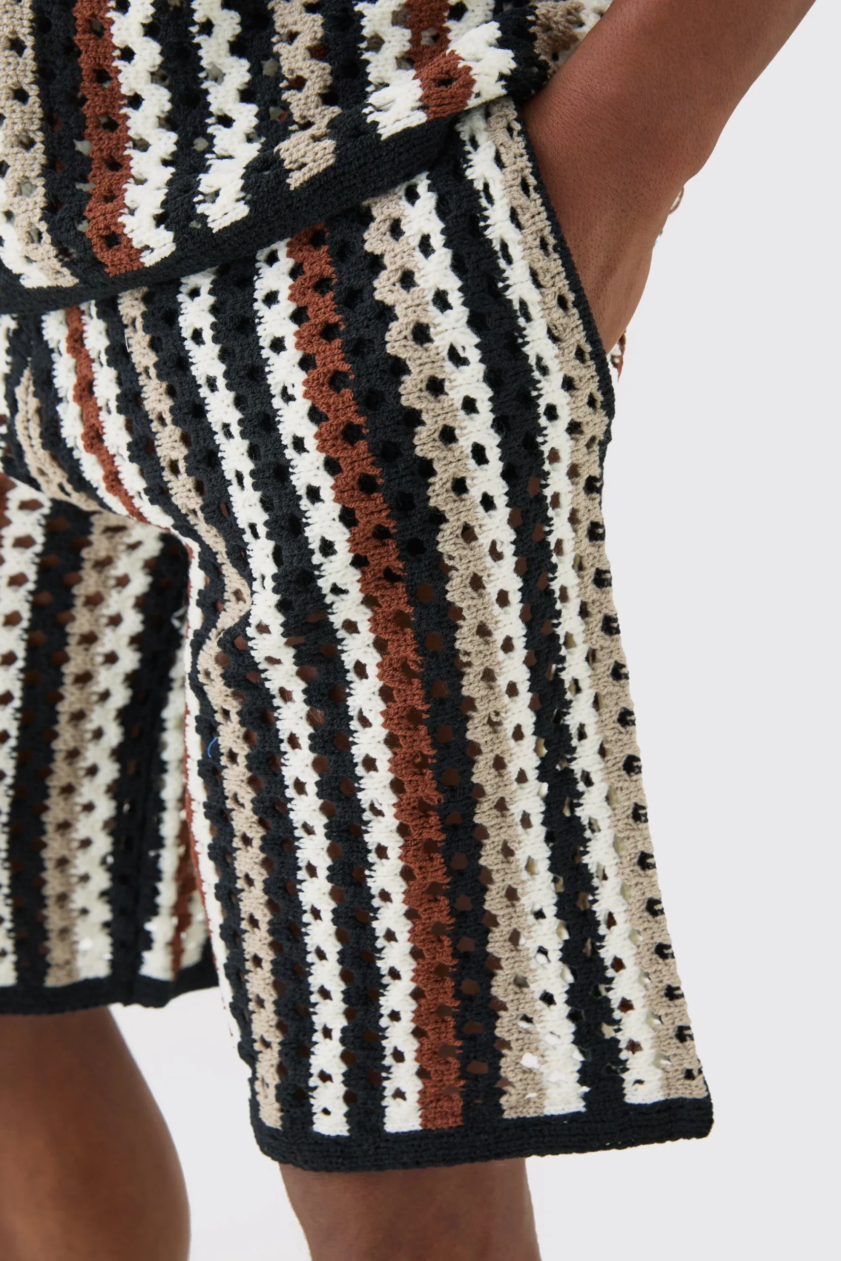 boohooMAN Relaxed Open Stitch Stripe Knitted Shorts | UK| Tracksuits