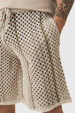 boohooMAN Relaxed Open Stitch Stripe Knitted Shorts | UK| Tracksuits