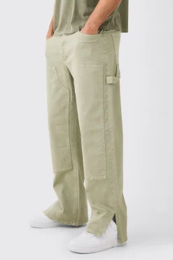 boohooMAN Relaxed Overdye Carpenter Split Hem Trouser | UK| Trousers|Cargos
