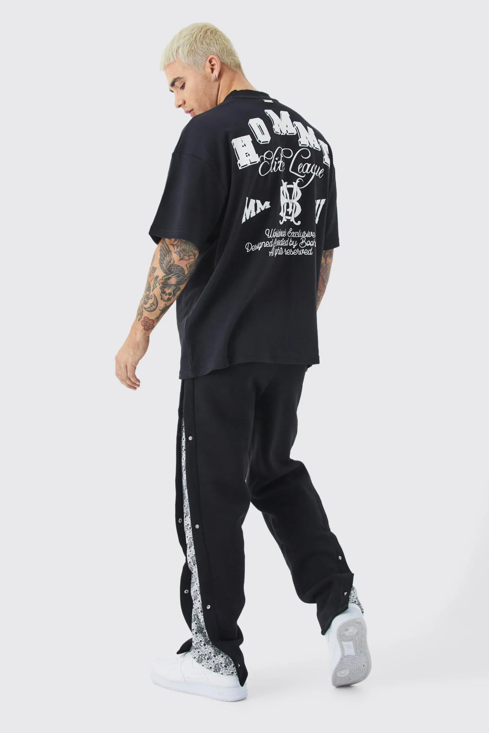 boohooMAN Relaxed Printed Side Panel Popper Jogger | UK| Joggers