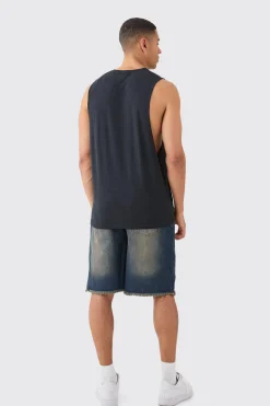 boohooMAN Relaxed Rigid All Over Rips Denim Jorts In | UK| Shorts