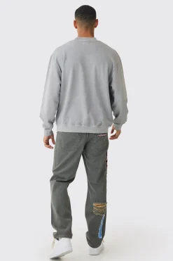 boohooMAN Relaxed Rigid Applique Badge Ripped Jeans | UK| Jeans