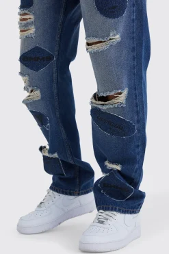 boohooMAN Relaxed Rigid Applique Ripped Jeans | UK| Jeans