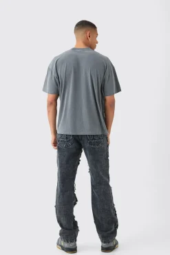 boohooMAN Relaxed Rigid Distressed Patchwork Jeans In | UK| Jeans