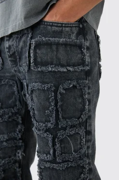boohooMAN Relaxed Rigid Distressed Patchwork Jeans In | UK| Jeans