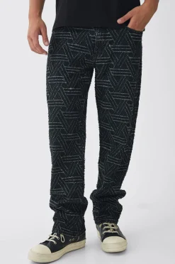boohooMAN Relaxed Rigid Distressed Jacquard Jeans | UK| Jeans