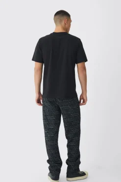 boohooMAN Relaxed Rigid Distressed Jacquard Jeans | UK| Jeans