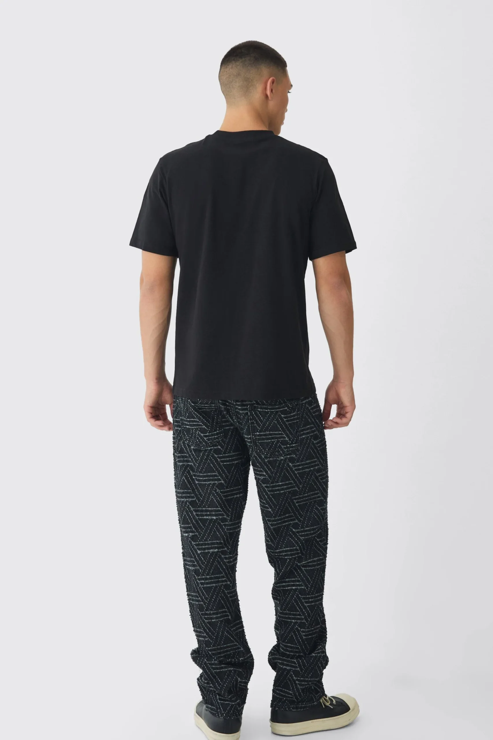 boohooMAN Relaxed Rigid Distressed Jacquard Jeans | UK| Jeans