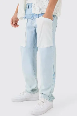 boohooMAN Relaxed Rigid Double Waistband Reverse Cut & Sew Denim Jean | UK| Jeans