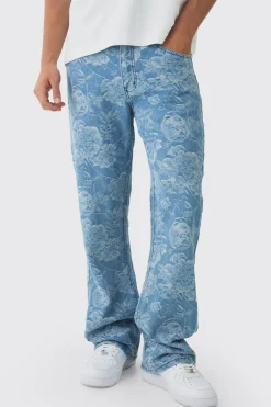 boohooMAN Relaxed Rigid Flare Floral Jacquard Jeans | UK| Jeans