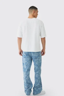 boohooMAN Relaxed Rigid Flare Floral Jacquard Jeans | UK| Jeans