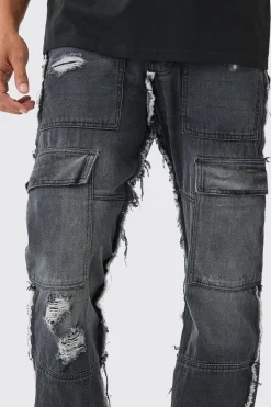 boohooMAN Relaxed Rigid Flare Frayed Edge Cargo Jeans | UK| Trousers|Jeans