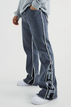 boohooMAN Relaxed Rigid Flare Offcl Panel Jeans | UK| Trousers|Sets & Co-Ords