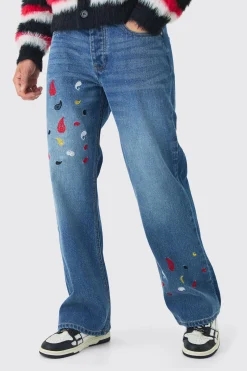 boohooMAN Relaxed Rigid Flare Paisley Embroidered Jeans | UK| Trousers|Jeans