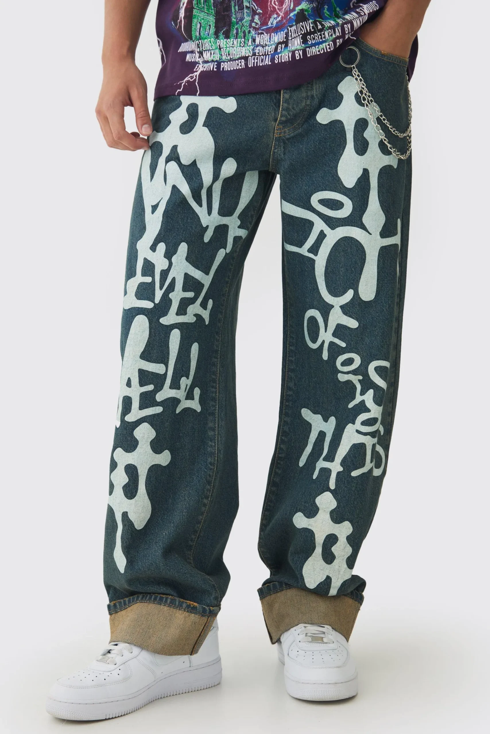 boohooMAN Relaxed Rigid Graffiti Spray Printed Jeans | UK| Jeans