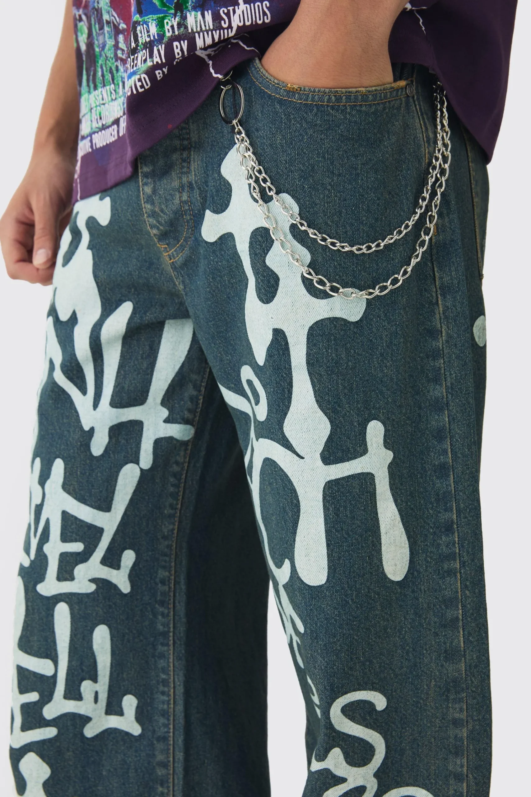 boohooMAN Relaxed Rigid Graffiti Spray Printed Jeans | UK| Jeans