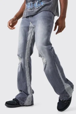 boohooMAN Relaxed Rigid Gusset Flare Washed Ripped Jeans | UK| Trousers|Jeans