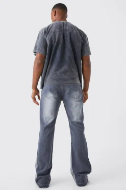 boohooMAN Relaxed Rigid Gusset Flare Washed Ripped Jeans | UK| Trousers|Jeans