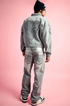 boohooMAN Relaxed Rigid Heart Applique Jean In | UK| Trousers|Jeans