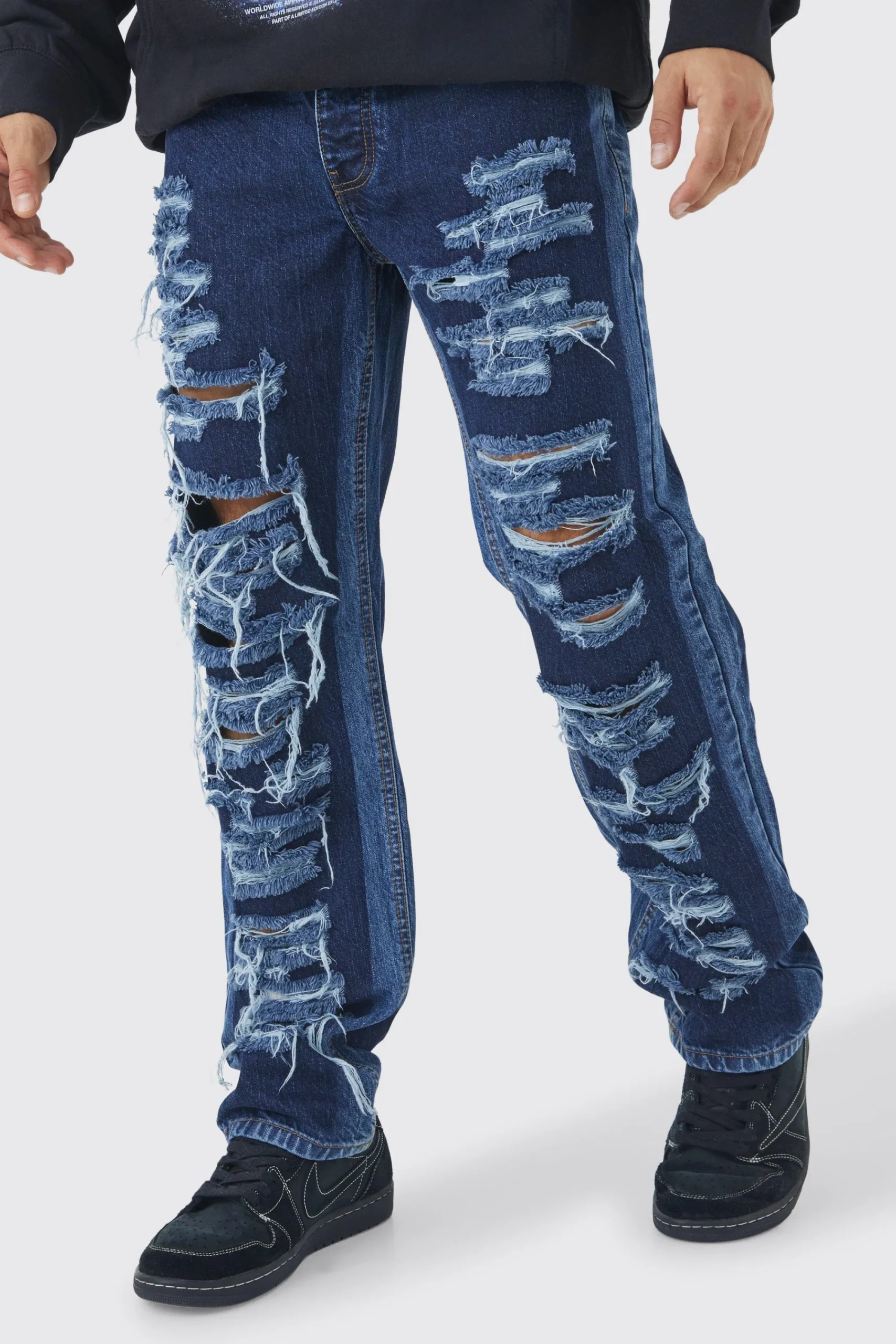 boohooMAN Relaxed Rigid Multi Rip Panelled Jean | UK| Jeans
