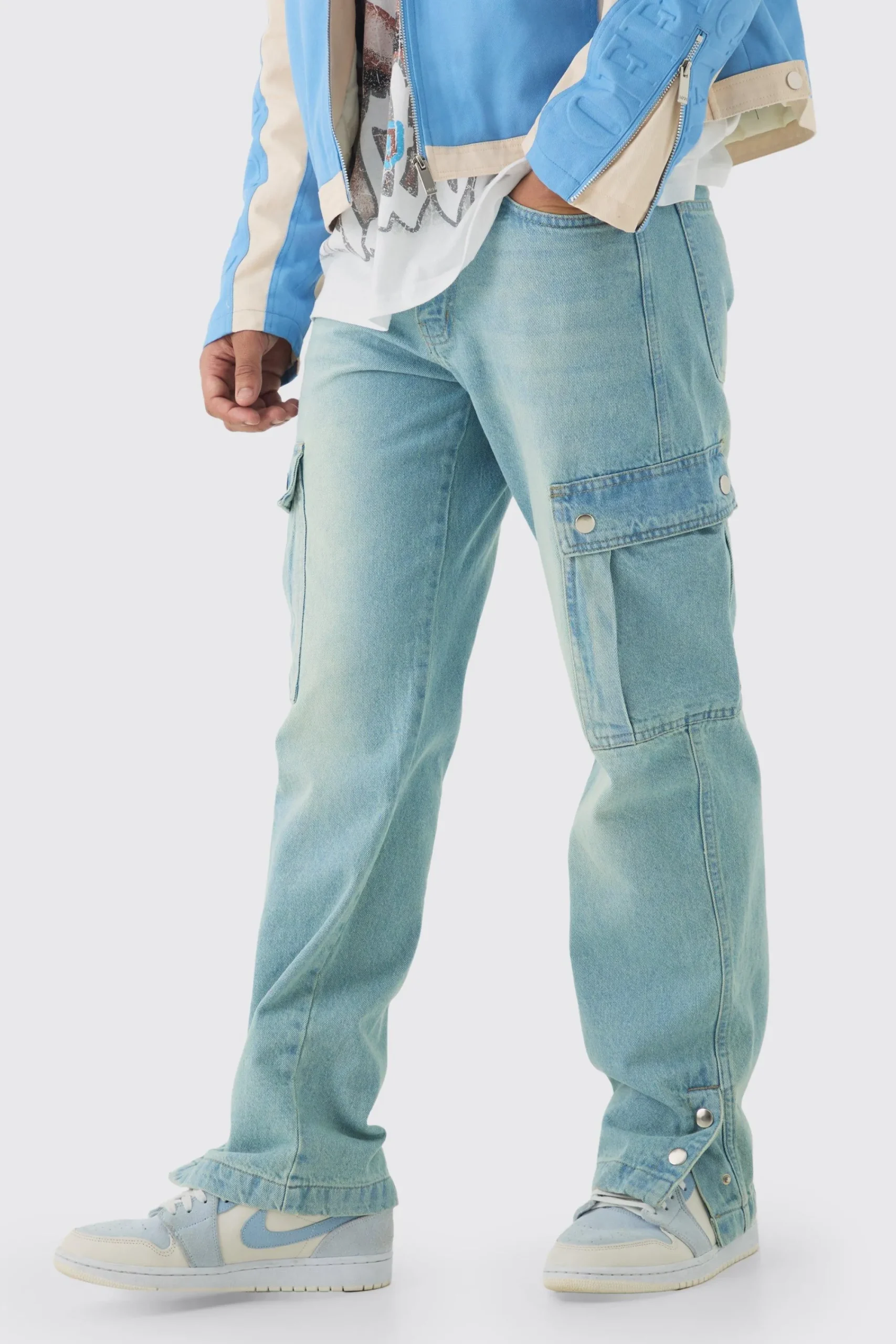 boohooMAN Relaxed Rigid Popper Hem Cargo Jeans | UK| Trousers|Jeans
