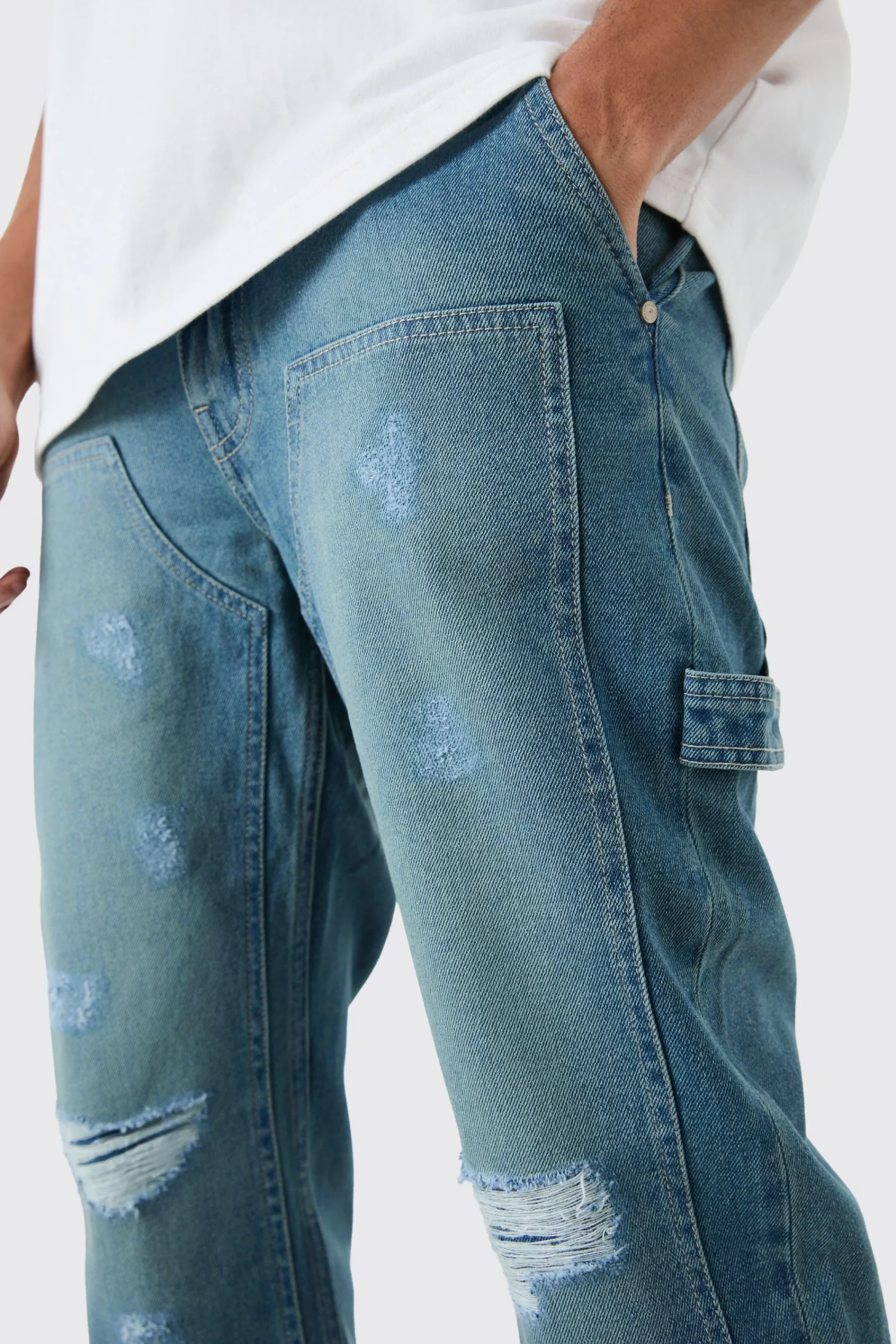 boohooMAN Relaxed Rigid Ripped Knee Carpenter Jeans In | UK| Trousers|Jeans