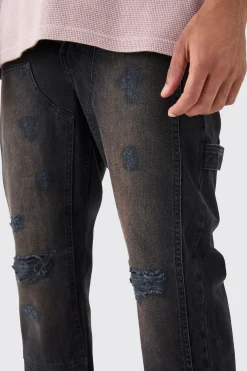 boohooMAN Relaxed Rigid Ripped Knee Carpenter Jeans In Washed | UK| Trousers|Jeans