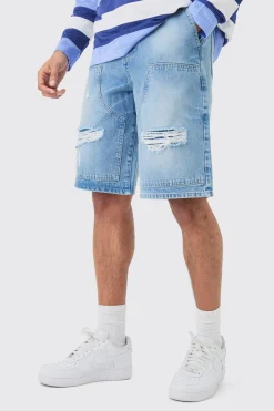 boohooMAN Relaxed Rigid Rippped Carpenter Denim Jort In | UK| Shorts