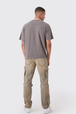 boohooMAN Relaxed Rigid Strap Detail Cargo Jeans In Antique | UK| Trousers|Jeans