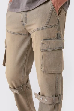boohooMAN Relaxed Rigid Strap Detail Cargo Jeans In Antique | UK| Trousers|Jeans
