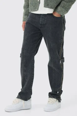 boohooMAN Relaxed Rigid Zip Detail Acid Washed Jeans | UK| Trousers|Jeans