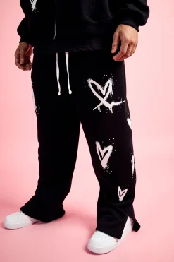 boohooMAN Relaxed Split Hem Heart Jogger | UK| Trousers|Joggers