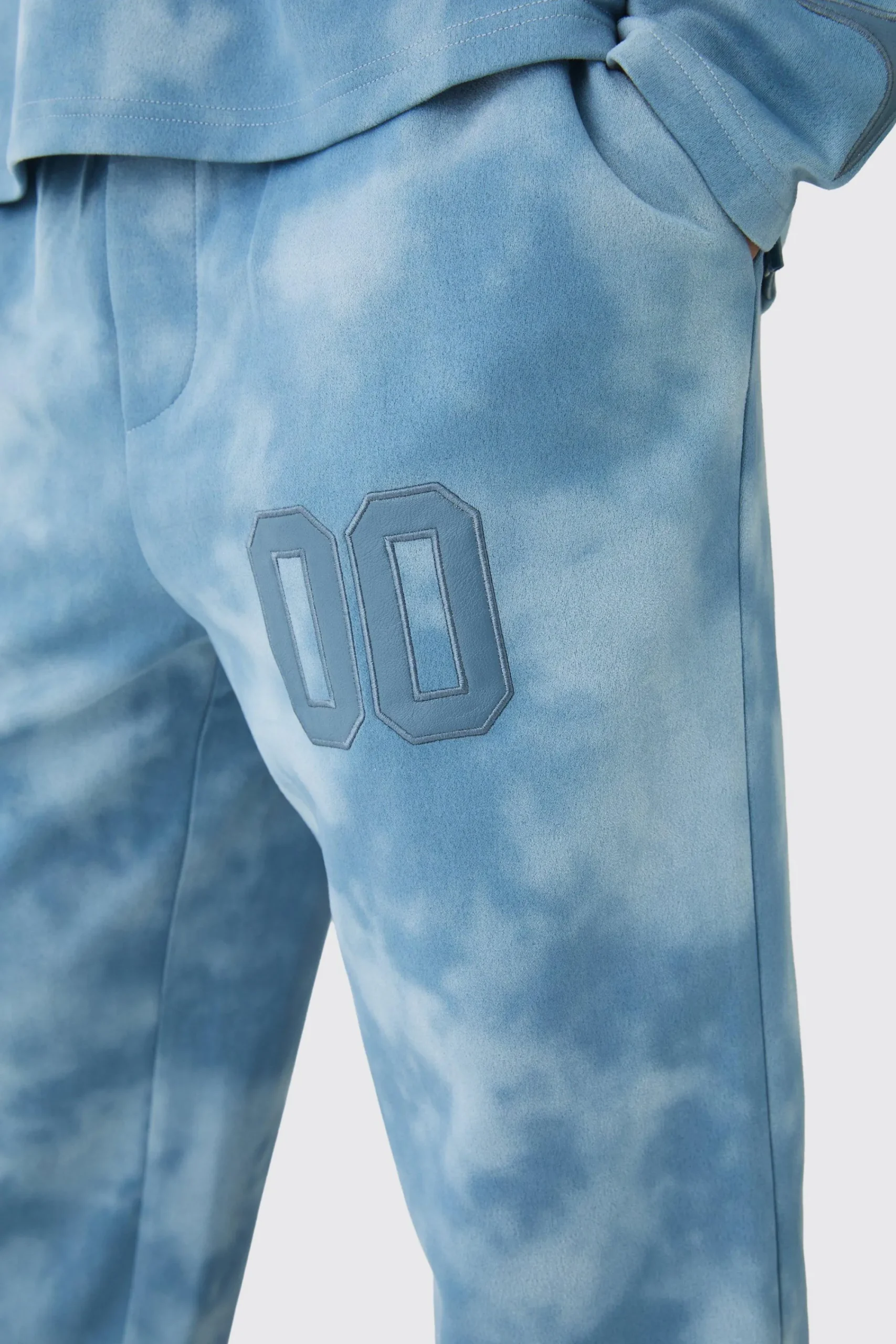 boohooMAN Relaxed Suede And PU Applique Varsity Split Hem Jogger | UK| Trousers|Joggers