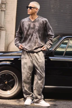 boohooMAN Relaxed Suede And PU Applique Varsity Split Hem Jogger | UK| Trousers|Joggers