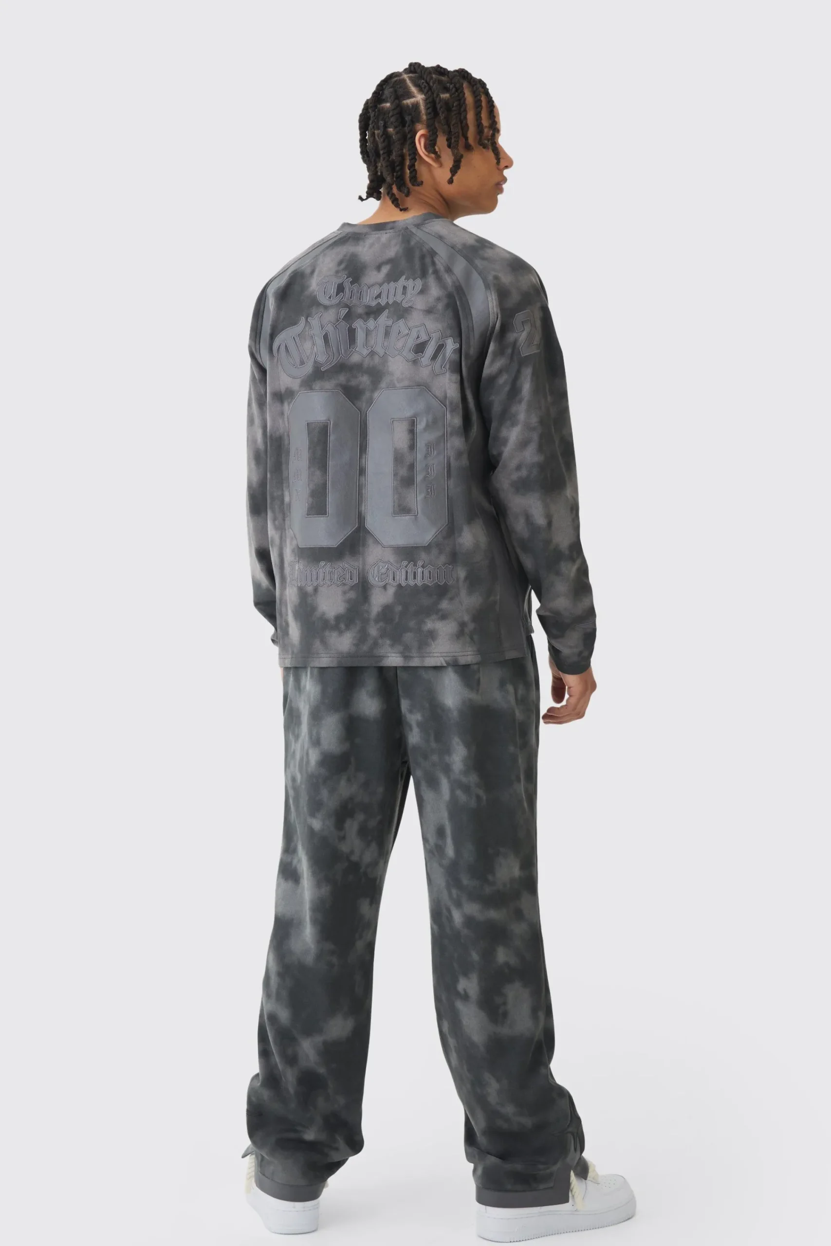 boohooMAN Relaxed Suede And PU Applique Varsity Split Hem Jogger | UK| Trousers|Joggers