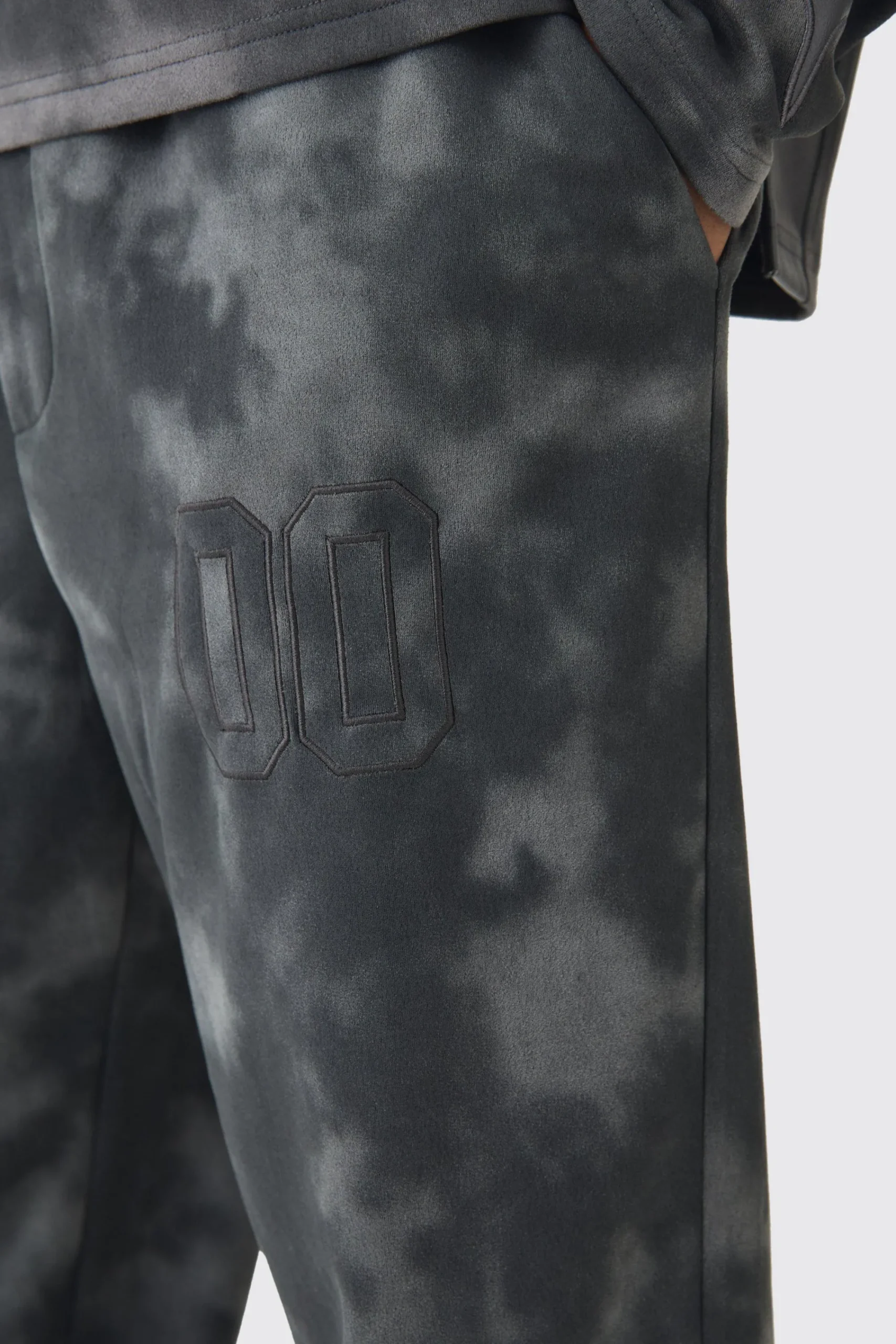 boohooMAN Relaxed Suede And PU Applique Varsity Split Hem Jogger | UK| Trousers|Joggers