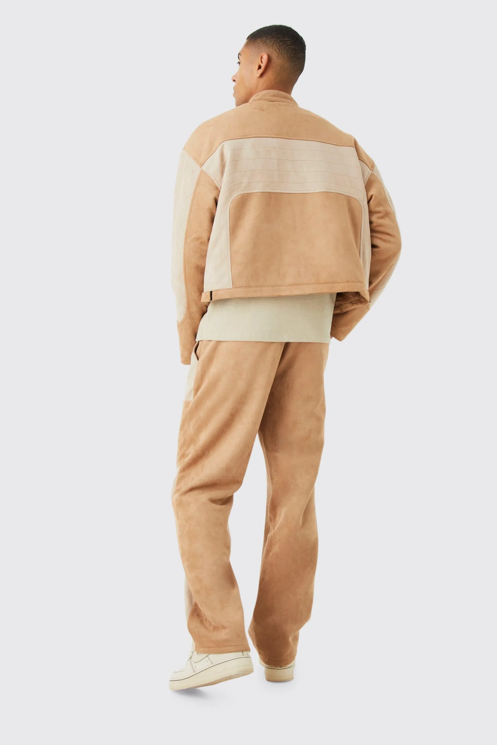 boohooMAN Relaxed Suede Quilted Panel Trouser | UK| Trousers