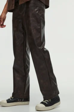 boohooMAN Relaxed Washed Pu Trousers | UK| Trousers