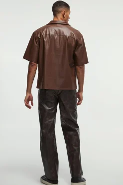 boohooMAN Relaxed Washed Pu Trousers | UK| Trousers