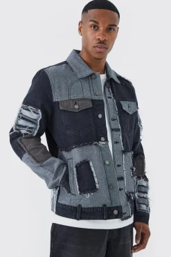 boohooMAN Re-purposed Patchwork Denim Jacket | UK| Coats & Jackets