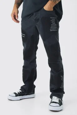 boohooMAN Rigid Slim Flare Patchwork Applique Jeans | UK| Trousers|Jeans