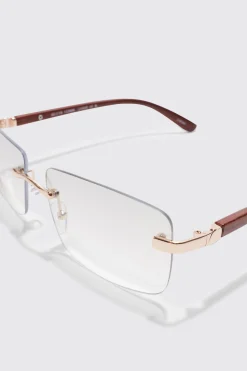 boohooMAN Rimless Rectangle Lens Sunglasses | UK| Sunglasses