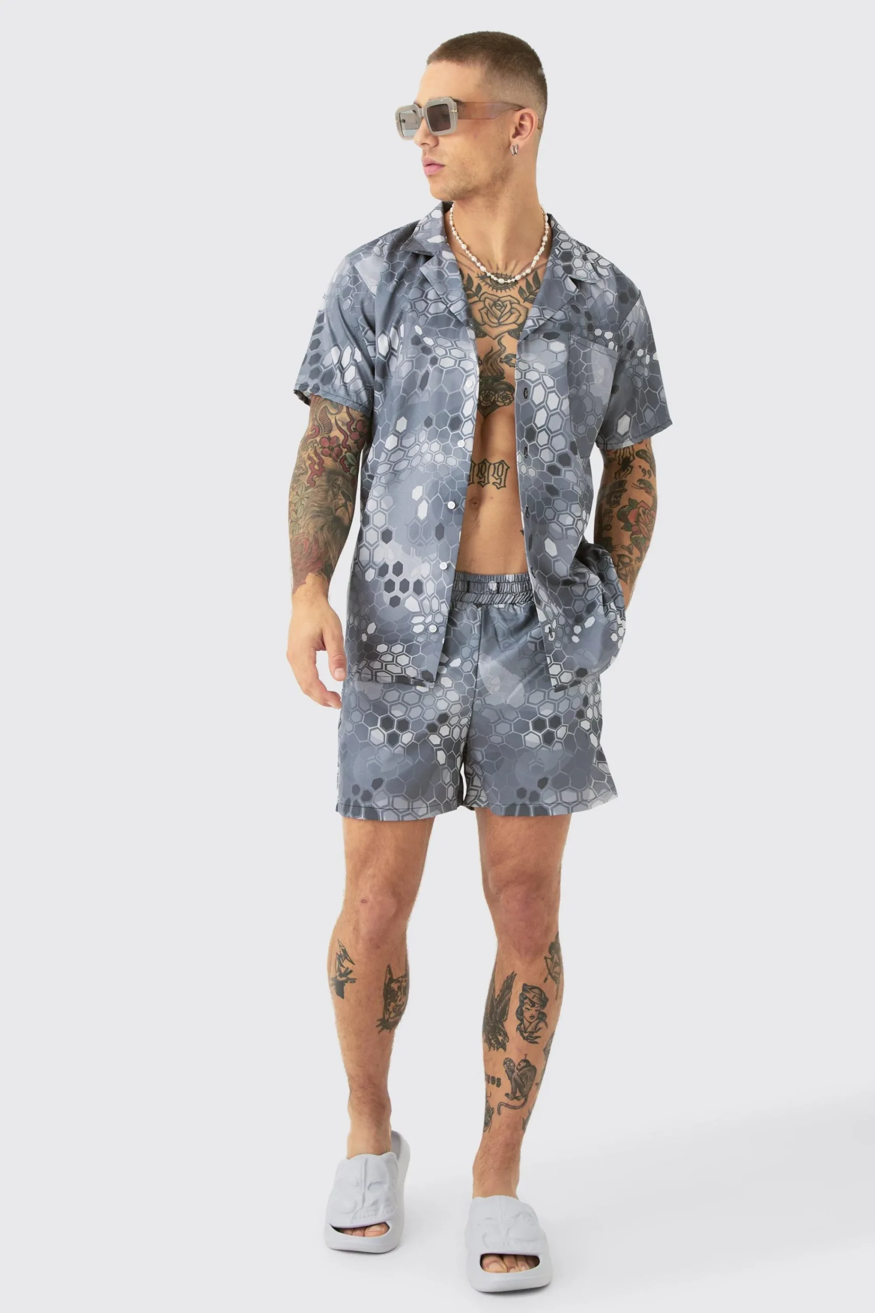 boohooMAN Ripstop Camo Shirt & Short Swim Short Set | UK| Sets & Co-Ords