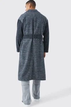 boohooMAN Salt & Pepper Contrast Sleeve Belted Overcoat | UK| Coats & Jackets