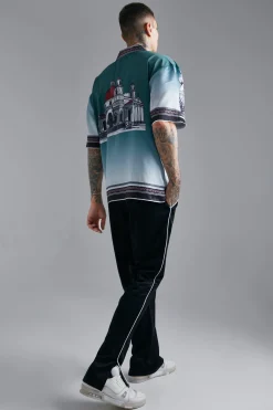 boohooMAN Satin Oversized Revere Statue Border Shirt | UK| Shirts