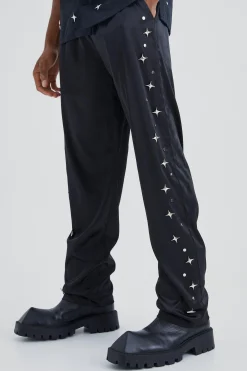boohooMAN Satin Straight Leg Trouser With Embellishment | UK| Sets & Co-Ords